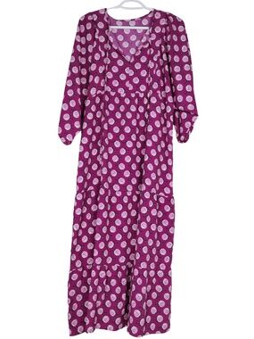MIDUO Womens Medium Purple Rose Floral Maxi Dress Boho Tiered 3/4 Sleeve